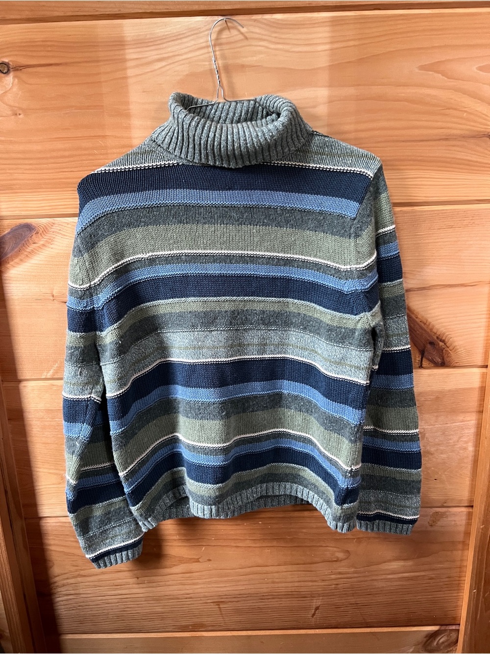 Eddie Bauer Striped Turtleneck Sweater in Blue and Green